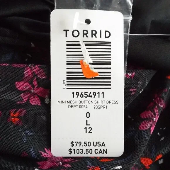new TORRID Dress, 0/L, Black, Red/Purple Floral, Ruched Skirt, Scoop neck, Meshy - Picture 12 of 16